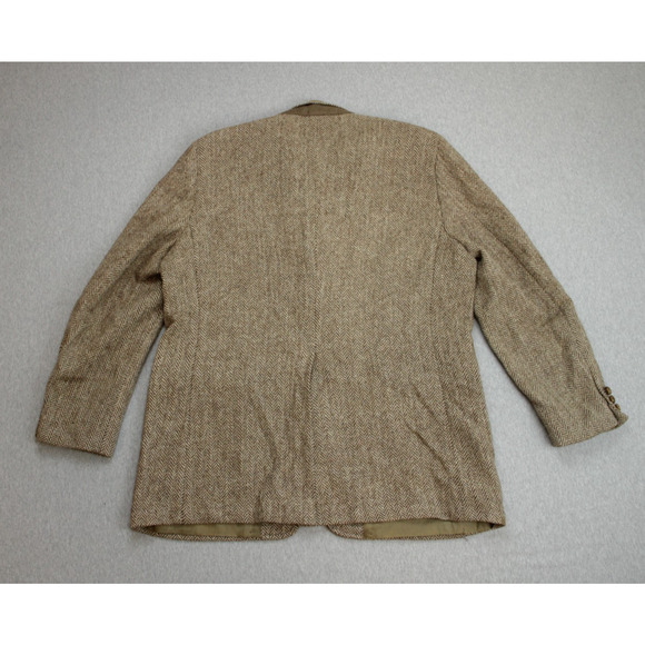 Harris Tweed Blazer Mens 46R Brown Herringbone Elbow Patch Notch Lapel Blazer - Picture 3 of 12